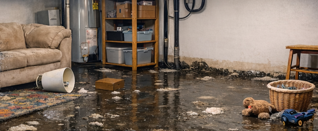 Image showing sewer line backup in basement.